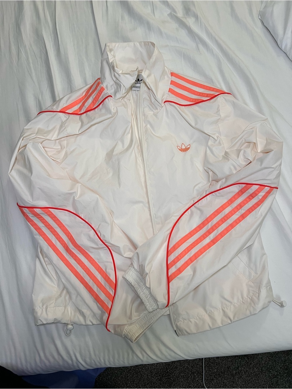 adidas White Bomber Jacket with Coral-Pink Stripes